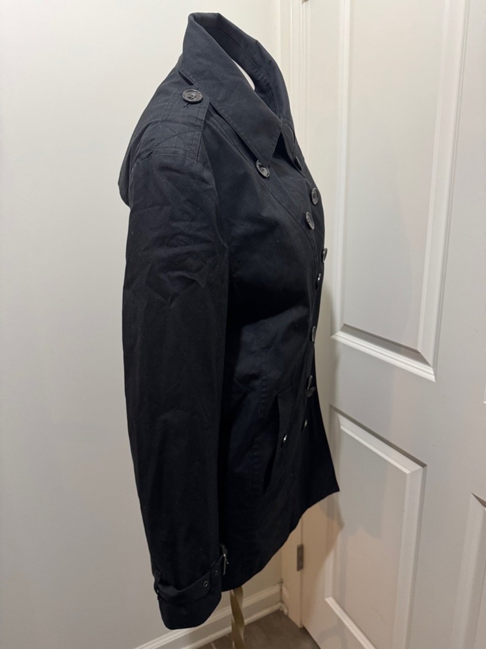 Burberry Black Double-Breasted Trench Coat w/ Hood and Signature Check Cuffs - Picture 9 of 14